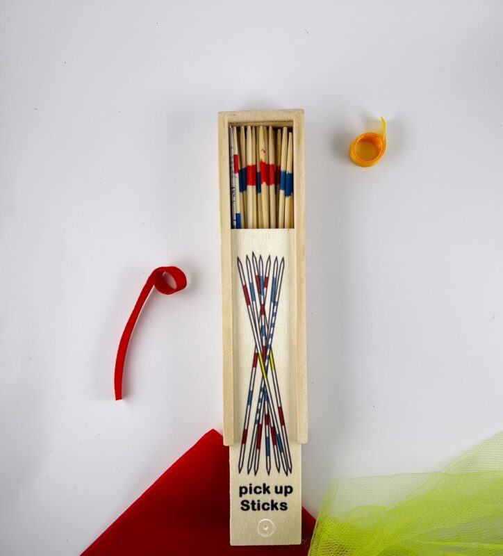 This classic game never gets old. Pick up sticks are great fun for a family game night. Use skill and concentration to pick up the sticks one at a time without moving the other sticks. The player that has the most sticks at the end wins. Includes 41 dull, wooden sticks for safe play.